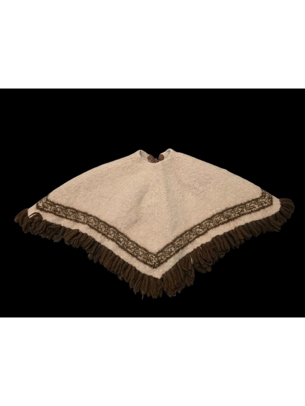 Vintage HANDMADE Cream CAPE Shrug Shawl PONCHO Peru Andean Style Fringe Native